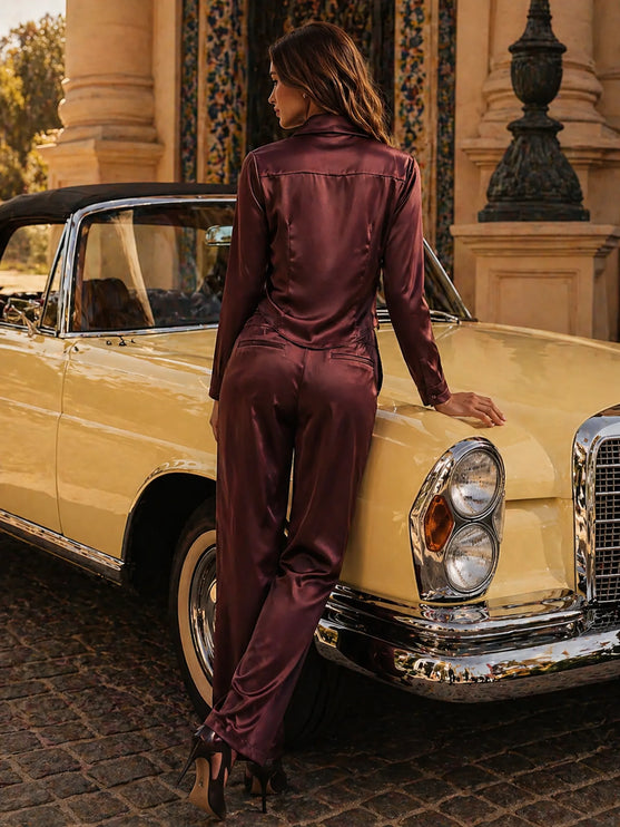 THE MONROE TAILORED TROUSER IN CHOCOLATE PLUM