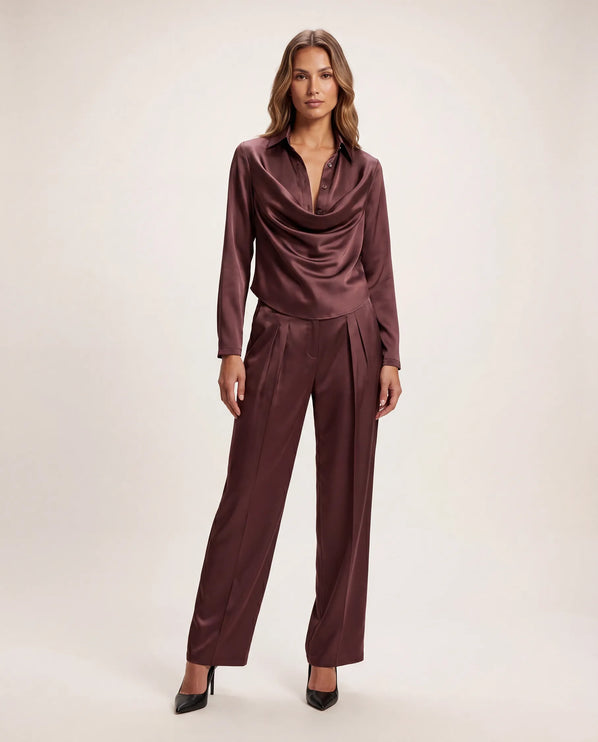 THE MONROE DRAPE BLOUSE IN CHOCOLATE PLUM