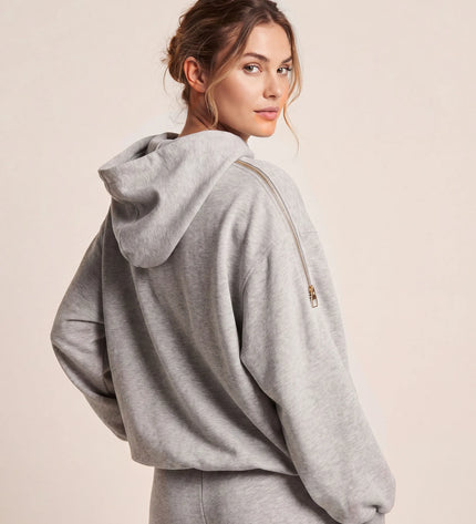THE AURORA EMBELLISHED MESH PANEL HOODIE IN SOFT GREY