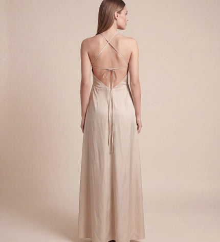 THE CALISTA LACE PANEL MAXI DRESS IN SOFT TAUPE