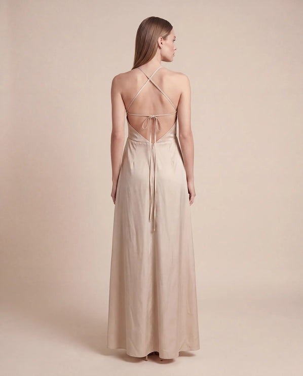 THE CALISTA LACE PANEL MAXI DRESS IN SOFT TAUPE