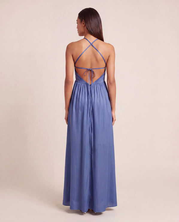 THE CALISTA LACE PANEL MAXI DRESS IN DUSK BLUE