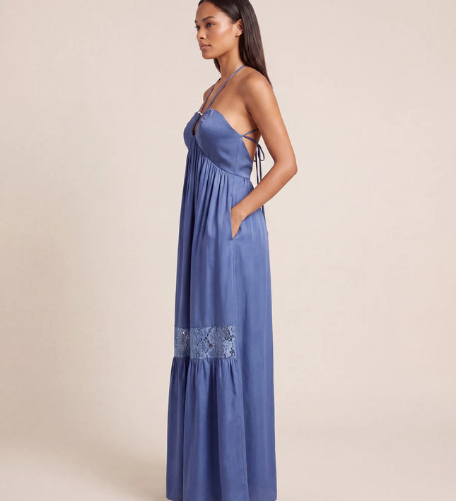 THE CALISTA LACE PANEL MAXI DRESS IN DUSK BLUE