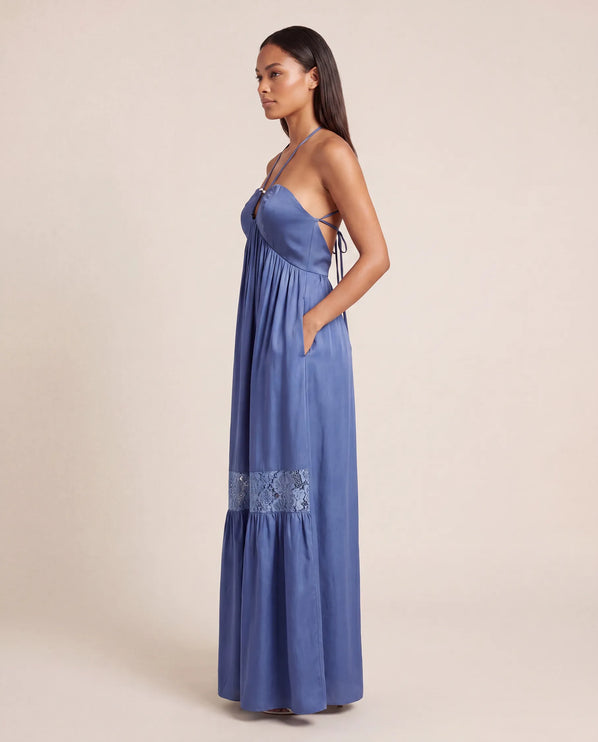 THE CALISTA LACE PANEL MAXI DRESS IN DUSK BLUE