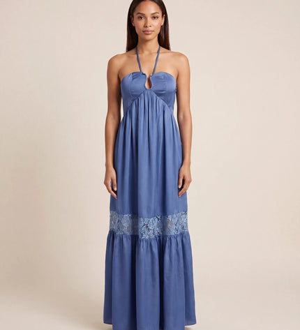 THE CALISTA LACE PANEL MAXI DRESS IN DUSK BLUE