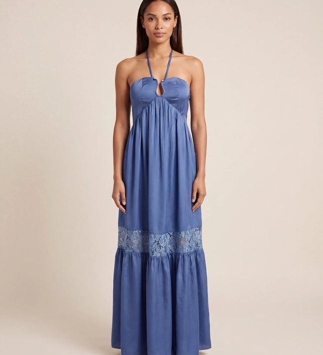 THE CALISTA LACE PANEL MAXI DRESS IN DUSK BLUE