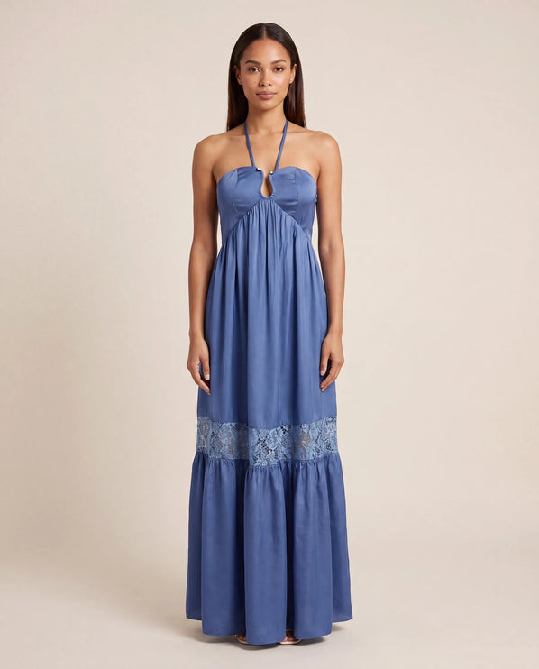 THE CALISTA LACE PANEL MAXI DRESS IN DUSK BLUE