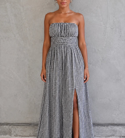 THE SERAPHINA GINGHAM MAXI DRESS IN BLACK & WHITE