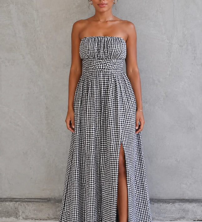 THE SERAPHINA GINGHAM MAXI DRESS IN BLACK & WHITE