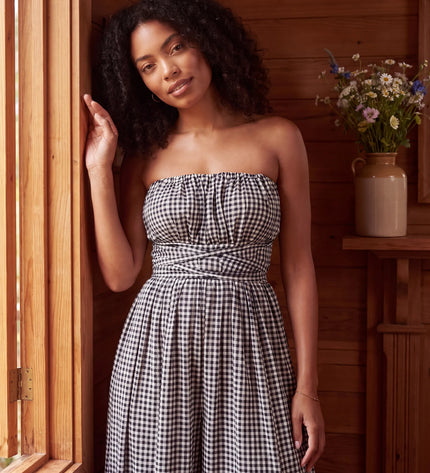 THE SERAPHINA GINGHAM MAXI DRESS IN BLACK & WHITE