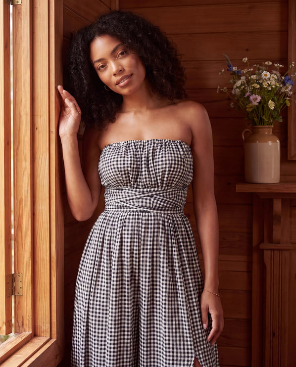 THE SERAPHINA GINGHAM MAXI DRESS IN BLACK & WHITE