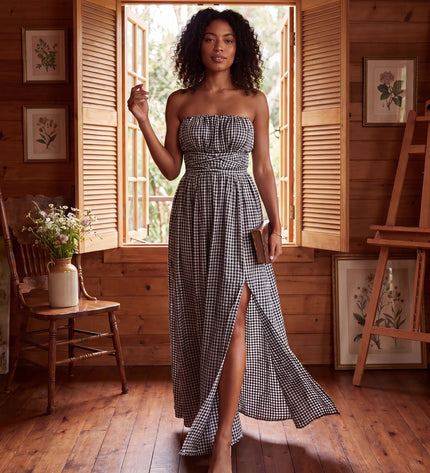 THE SERAPHINA GINGHAM MAXI DRESS IN BLACK & WHITE