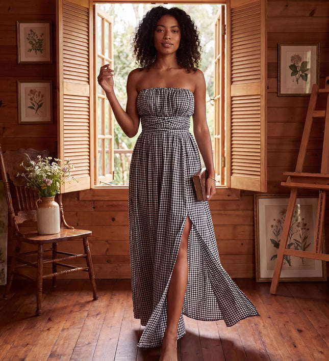 THE SERAPHINA GINGHAM MAXI DRESS IN BLACK & WHITE