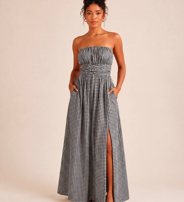 THE SERAPHINA GINGHAM MAXI DRESS IN BLACK & WHITE