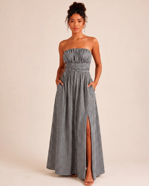 THE SERAPHINA GINGHAM MAXI DRESS IN BLACK & WHITE