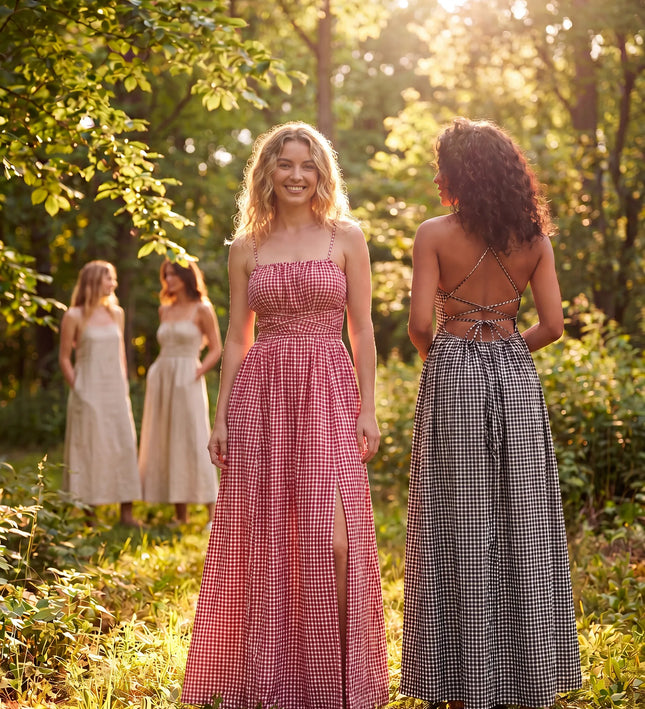 THE SERAPHINA GINGHAM MAXI DRESS IN PINK & WHITE