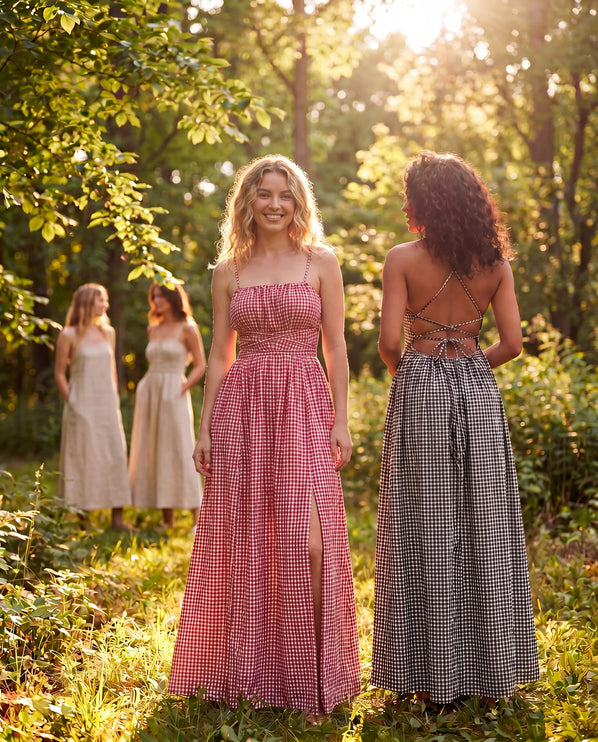 THE SERAPHINA GINGHAM MAXI DRESS IN PINK & WHITE