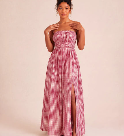 THE SERAPHINA GINGHAM MAXI DRESS IN PINK & WHITE