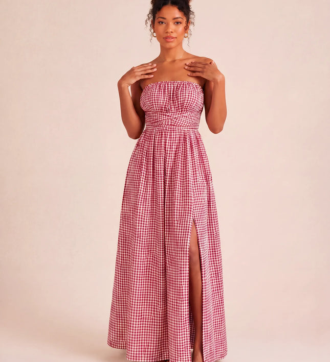 THE SERAPHINA GINGHAM MAXI DRESS IN PINK & WHITE