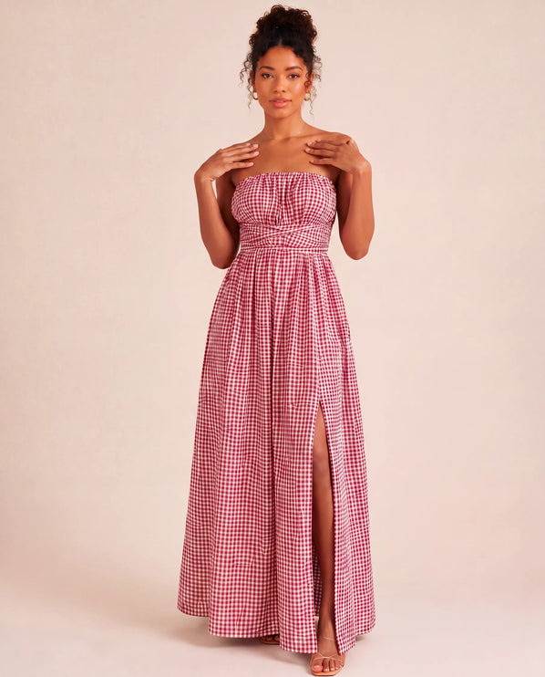 THE SERAPHINA GINGHAM MAXI DRESS IN PINK & WHITE