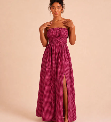 THE SERAPHINA GINGHAM MAXI DRESS IN RASPBERRY PINK