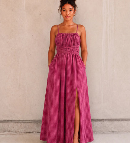 THE SERAPHINA GINGHAM MAXI DRESS IN RASPBERRY PINK