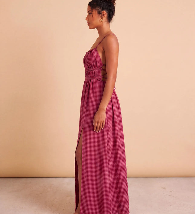 THE SERAPHINA GINGHAM MAXI DRESS IN RASPBERRY PINK