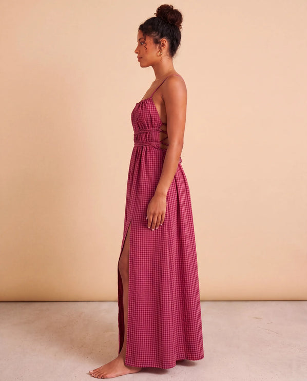 THE SERAPHINA GINGHAM MAXI DRESS IN RASPBERRY PINK