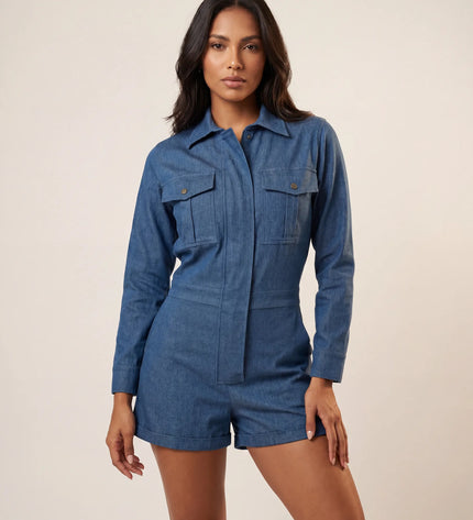 THE MARCELLA ROMPER IN VINTAGE DENIM BLUE