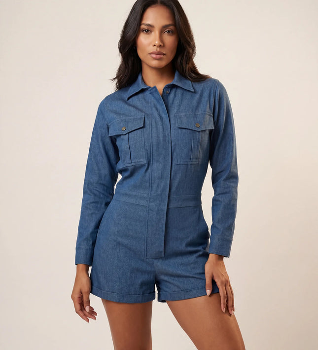 THE MARCELLA ROMPER IN VINTAGE DENIM BLUE