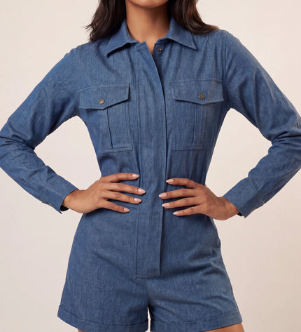 THE MARCELLA ROMPER IN VINTAGE DENIM BLUE