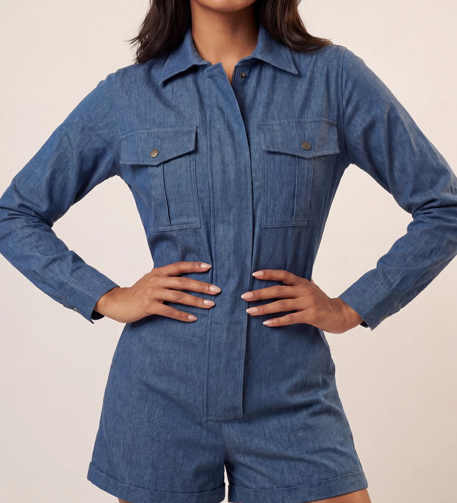 THE MARCELLA ROMPER IN VINTAGE DENIM BLUE
