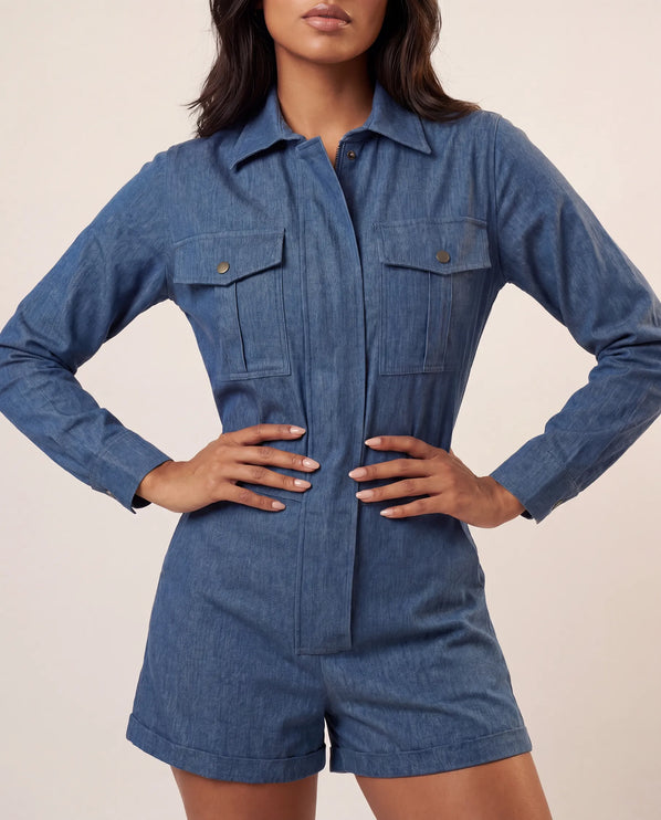 THE MARCELLA ROMPER IN VINTAGE DENIM BLUE
