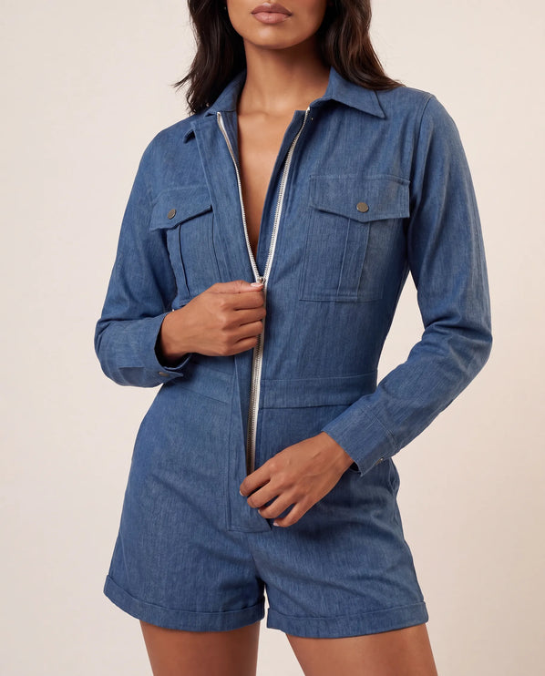 THE MARCELLA ROMPER IN VINTAGE DENIM BLUE