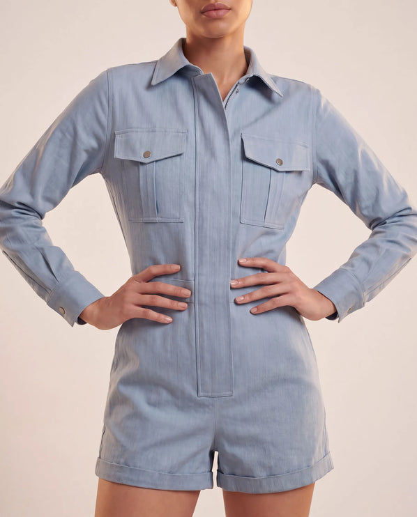 THE MARCELLA ROMPER IN SOFT SKY BLUE