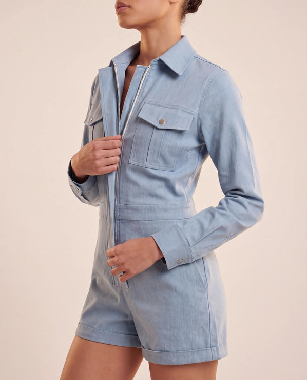 THE MARCELLA ROMPER IN SOFT SKY BLUE