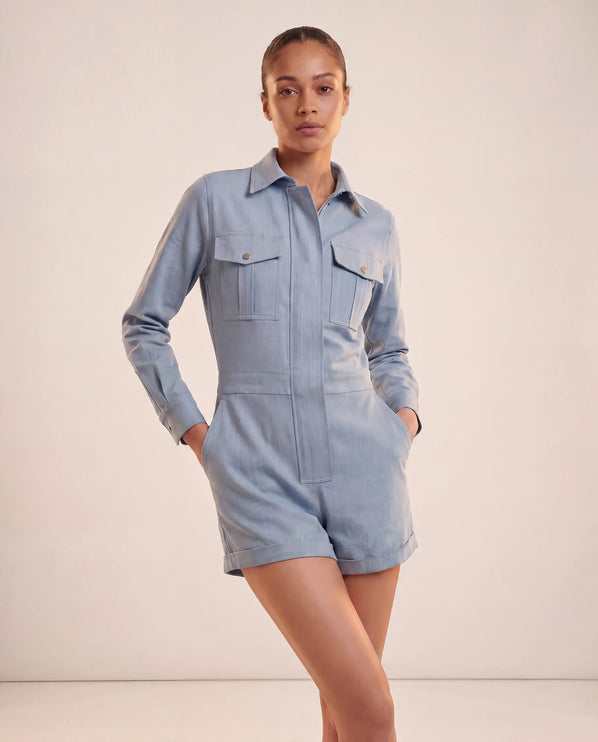 THE MARCELLA ROMPER IN SOFT SKY BLUE