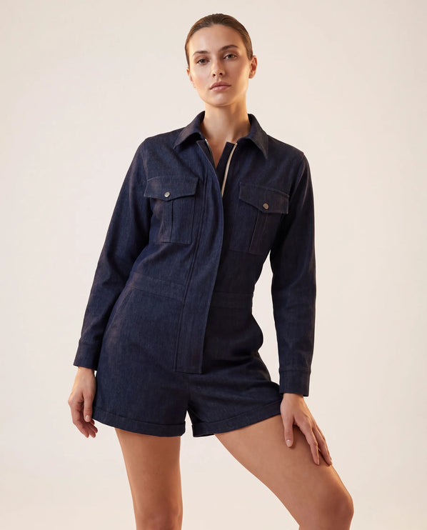 THE MARCELLA ROMPER IN MIDNIGHT INDIGO