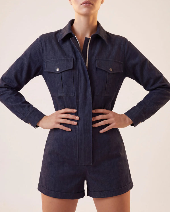 THE MARCELLA ROMPER IN MIDNIGHT INDIGO