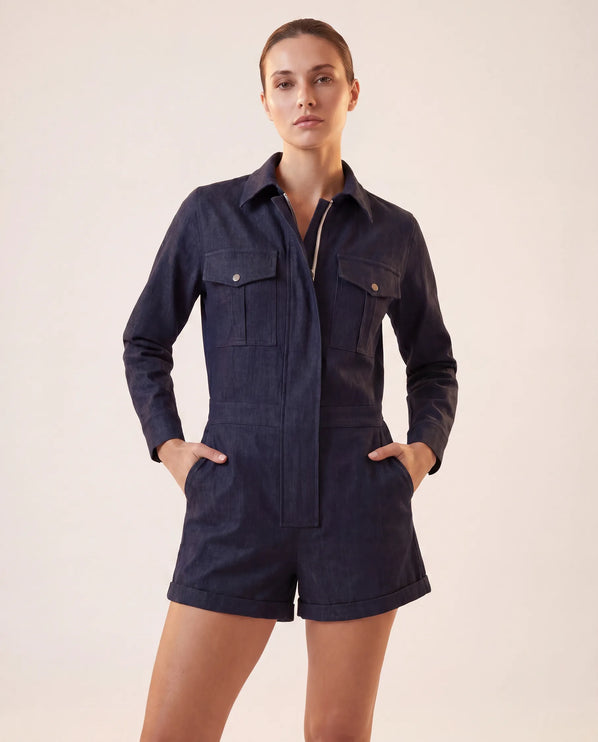 THE MARCELLA ROMPER IN MIDNIGHT INDIGO