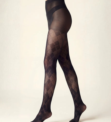 Diamond Patterned Tights - Black