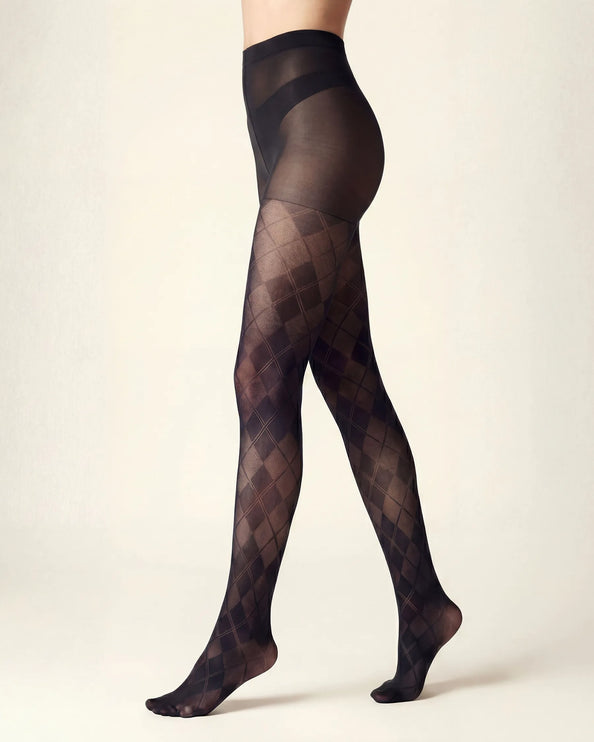 Diamond Patterned Tights - Black