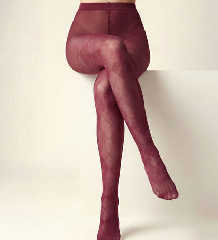 Diamond Patterned Tights - Fine Wine