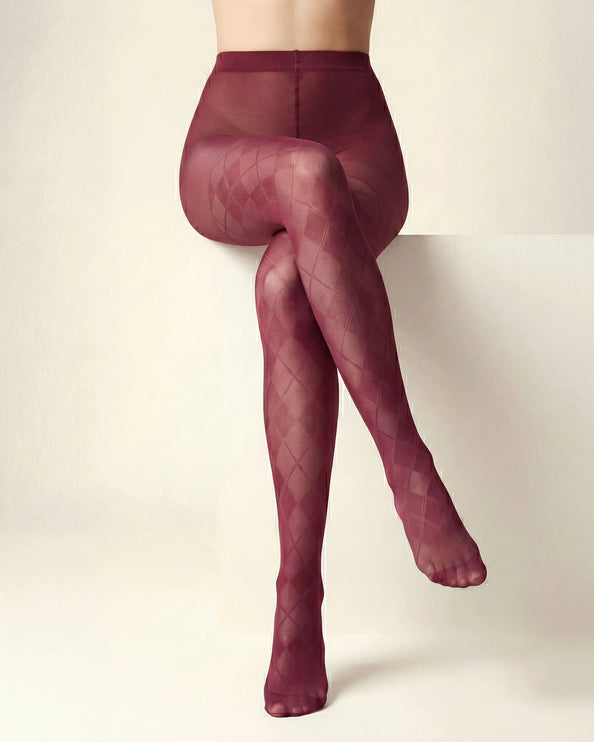 Diamond Patterned Tights - Fine Wine