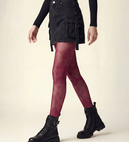 Diamond Patterned Tights - Fine Wine