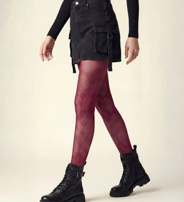 Diamond Patterned Tights - Fine Wine