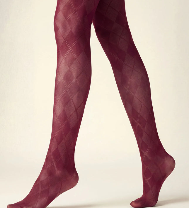 Diamond Patterned Tights - Fine Wine
