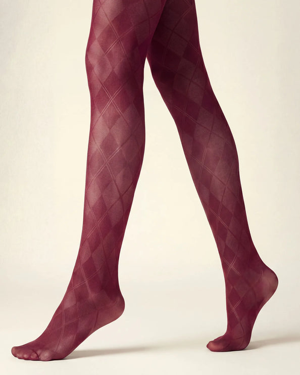 Diamond Patterned Tights - Fine Wine