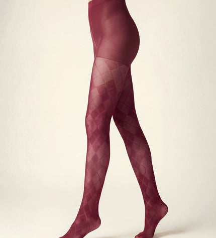 Diamond Patterned Tights - Fine Wine