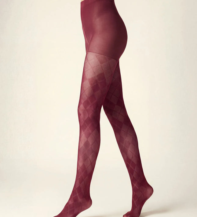 Diamond Patterned Tights - Fine Wine
